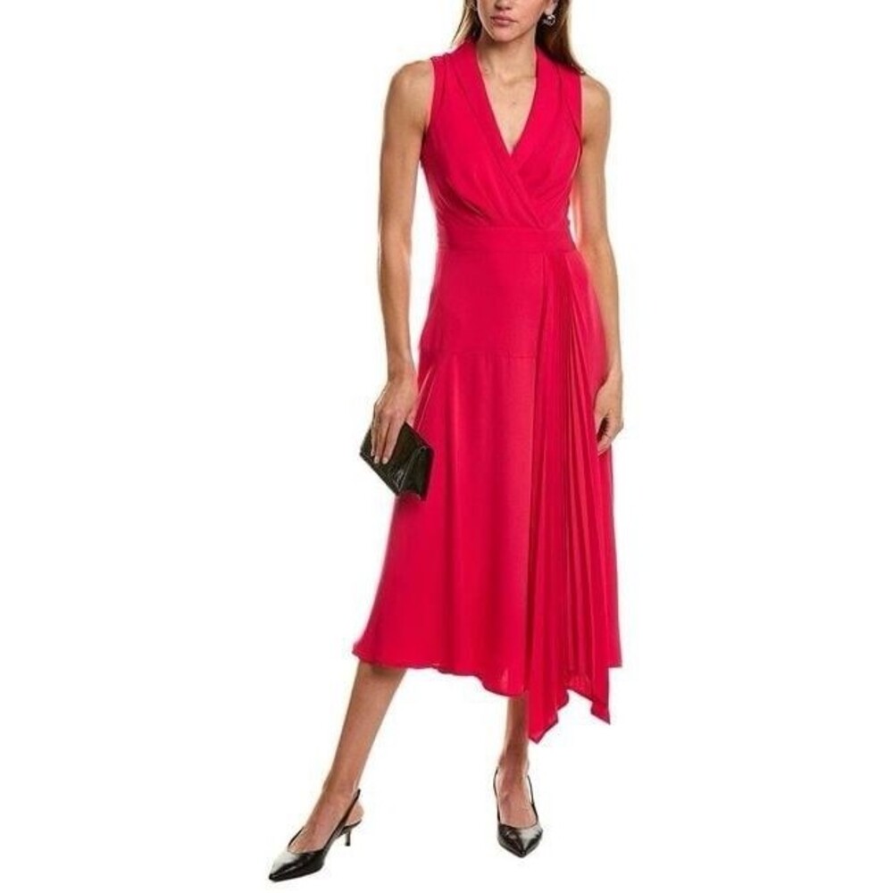 REISS Claire Pleated Midi Dress Fuchsia Pink Cocktail Party Work Womens 4 $385